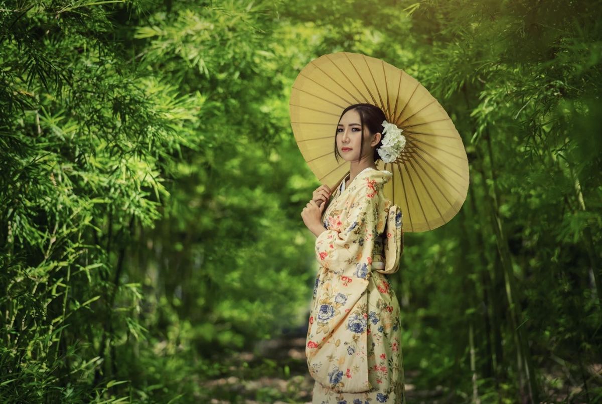 着物 和傘 竹林 前撮り